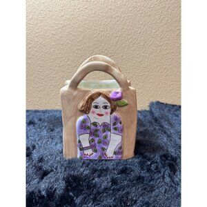 Bella Casa By Ganz Ceramic Purse Vase With Woman Design & Lavender
